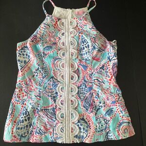 Lilly Pulitzer Annabelle halter top Cotton form fitting beach feminine size 12